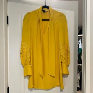 French Connection Amrita Eyelet-detail Crepe Dress In Citrus